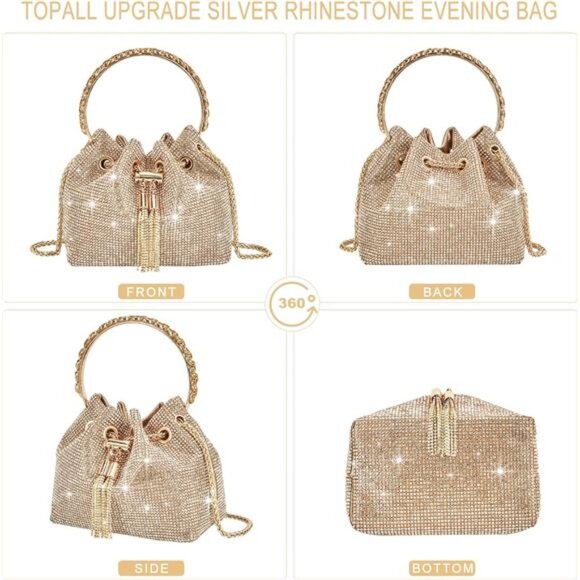 TOPALL Upgrade Rhinestone Evening Bag Bling Purse Sparkly Diamond Silver Clutch - Picture 4 of 7